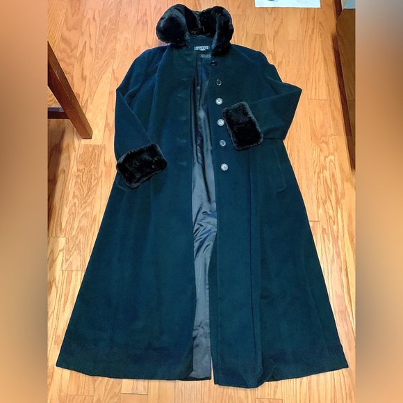 Women’s 8 SEARLE BLATT STUDIO Real Fur Trim Cashmere Full Length Coat Jacket - Picture 12 of 14